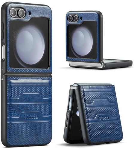 Sibada Entworfen für Samsung Galaxy Z Flip5 Hülle Leder Klapphüllen mit Verbindungsscharnier, stoßfeste Handyhülle für Samsung Z Flip 5 (2023) - Blau