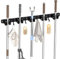 Carehabi Accroche Balai Mural, 5 Support Balais Mural et 4 Crochets Noir, Porte Balai avec Percage ou Adhésif san Percage, Organisateur pour Salle de bain, Garage, Outils de Jardinage, Cuisine