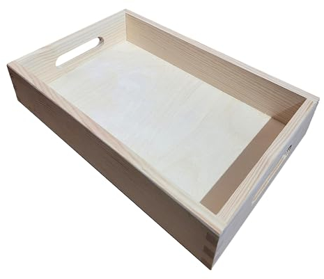 Wooden World - Vassoio in legno che serve colazione con manici in legno naturale non laccato 30 x 20 x 6 cm