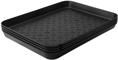 YIXNSW 4 Bandejas para Zapatos de Plástico - 35x27.5x3 cm Alfombrilla Elevada para Interior y Exterior, Paraguas y Macetas, Negro