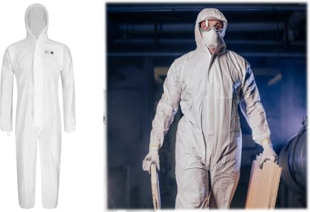 Maleroverall Schutzoverall PRO FIT Kategorie III (SMS) | Malerschutzanzug Größe XL mehrfach wiederverwendbar | Arbeitsschutz Schutzanzug für Maler und Lackierer …