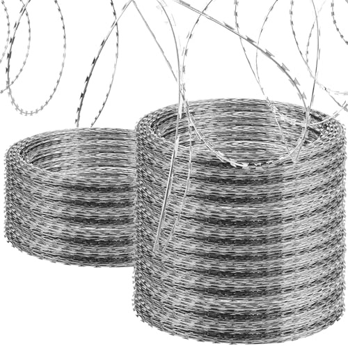 QVQE Razor Wire - Galvanized Steel Wire Ribbon Barbed Concertina, 656FT per Roll (8 Pcs)