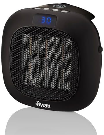 Swan SH27010N Plug-In Fan Heater with 12 Hour Timer, LED Display and Overheat Protection, 700W, Black
