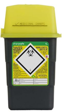 Lyall Willis Sharps Bin 1L Grey Eco freindly - Yellow Lid (Single Pack)