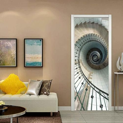 3D Europäische Wendeltreppe 95 X 215 Cm Wohnzimmer Türtapete Wandbilder Selbstklebend Tür Poster Vinyl Entfernbar Mauer Aufkleber Zuhause Dekor - Kinderzimmer Wohnzimmer Küche Schlafzimmer Tür Fotos