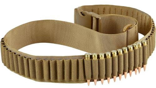 Cartuccera,27 Fori Cartucciera per Munizioni da Spalla in Nylon,Cartuccera Cintura,Cintura per Cartucce da Caccia,Lunga 130cm(marrone)