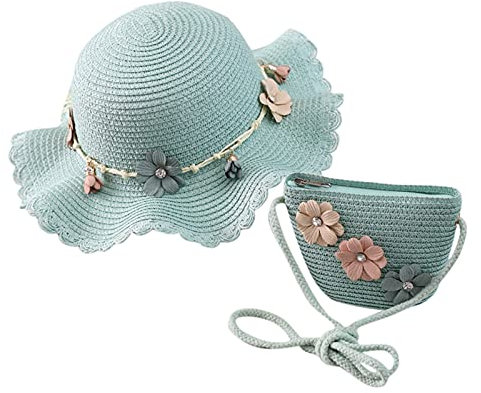 Sombrero de playa para niños, sombrero de paja, sombrero de paja, sombrero de paja para niños + sombrero para niños, verde menta, Talla única
