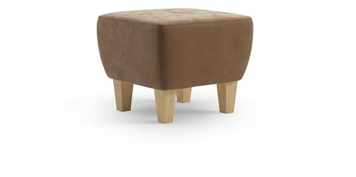 Cavadore Hocker Vida / Polsterhocker mit massiven Holzfüßen in Buche / 52 x 46 x 52 / Mikrofaser, Hellbraun