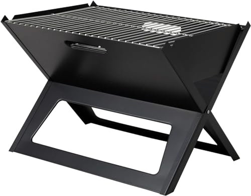 Notebook-Grill, schwarzer tragbarer Grill im Notebook-Stil – 3,5 mm dicker Grill, Ein-Sekunden-Klappung, unverzichtbar für Outdoor-Camping und Picknicks, tragbarer Grill, kleiner Grill
