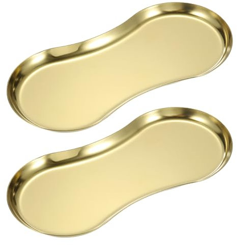 sourcing map Stainless Steel Decorative Tray, 7.1 x 3.3 Glass Serving Tray Metal Decorative Plate for Coffee Table Centerpieces Jewelry Cosmetic Bathroom Organizer, Gold