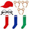 Lvefyti 8 Stück Streifenhörnchen Kostüme Set, Chipmunks Kostüm Set 3 Streifenhörnchen Ohren Stirnband 3 Paar Kniestrümpfe Streifen Socken 1 Schwarze Runde Brillenrahmen 1 Rote Cap Tierkostüm Zubehör