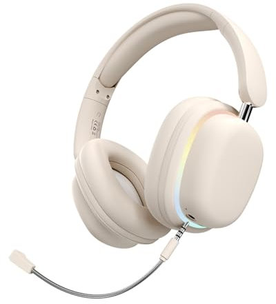 Casque Bluetooth Intra-auriculaire, Casque sans Fil RGB avec Microphone Amovible, Casque de Jeu stéréo 3D pour iPhone/Samsung/iPad/PC (White)