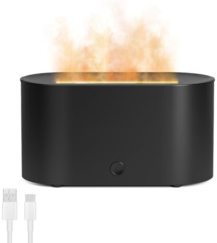 Flame Essential Oil Diffuser, 7 Color Lights Aromatherapy Humidifier, Super Quiet Electric Aroma Diffuser with Auto-Off, for Home Office Room, Black