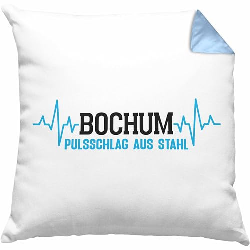 Trendation Bochum Kissen mit Füllung 40x40 Herzschlag Herz Ruhrpott Kohle Heimat Bochum Stadt Pulsschlag Aus Stahl (Blau)