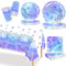 69Pcs Winter Wonderland Party Decorations, Paper Plates, Cups, Napkins, Frosty Party Supplies Tableware Set (Reusable)