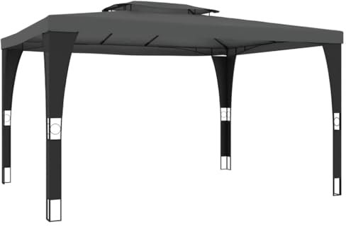 vidaXL Gazebo 3.98x2.98 m Double Roof Pavilion Marquee - Anthracite, Steel Frame, Outdoor Patio Shelter