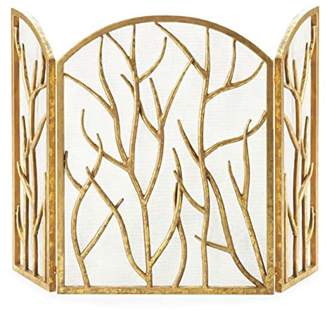 HPTHLY Pantalla contra Incendios de Hierro Forjado para Chimenea, Puerta Plegable, Pantalla contra Incendios Superior Curvada, Protector contra chispas para leña/cocción de carbón, Total 116 × 78 cm