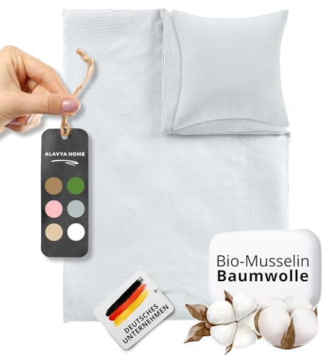 ALAVYA HOME® Kinderbettwäsche 135x200 2 teilig | ÖkoTex Zertifiziert & für Allergiker geeignet | Musselin Bettwäsche Kinder Set mit je 1 Bettbezügen 200 x 135 & 1 Kissenbezügen 80x80 | Weiß