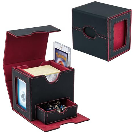 Tolesum Commander Deck Box Porta Mazzo per MTG mit 2 Visualizzare Commander, Capacità 180+New Carte Senza Maniche con 1 Dice Tray,Magnetic Deck Box per Scatola di Carte Collezione Magic TCG-Nero Rosso