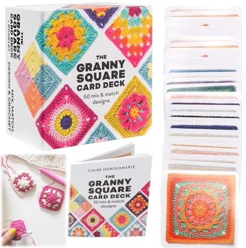 Occtingkind Granny Square Häkel-Karten,50x häkeln,Granny Squares Häkeln Buch, Granny Square Card Deck, Häkel-Karten mit Häkelschrift und Foto zu jedem Granny Square und praktischem So-geht's-Booklet
