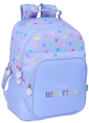 Safta BENETTON LILA - Mochila Escolar Infantil, Ideal para Niños de Diferentes Edades, Cómoda y Versátil, Calidad y Resistencia, 32x15x42 cm