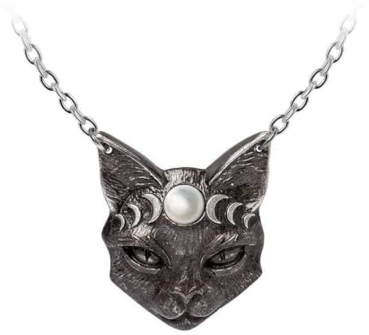 Alchemy Gothic Mystic Moon Cat Unisex Halskette schwarz/silberfarben