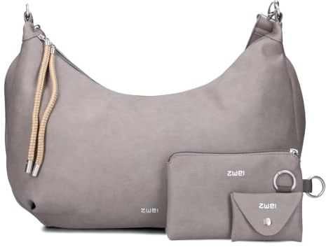 Zwei Damen Shopper LOLA LO140 erweiterbare Schultertasche mit Reißverschluss (16-18 Liter) 3-teiliges Set Umhängetasche mit Geldbeutel & Schlüsselanhänger, große XL Damen Handtasche (grey)