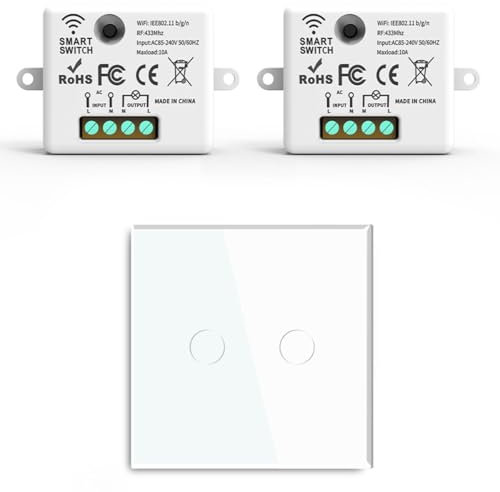 Acmerota Kit de interruptor de luz inalámbrico de 2 canales, sin cableado Rápida creación o reubicación de interruptores de encendido/apagado Interruptor de luz de control remoto para lámparas