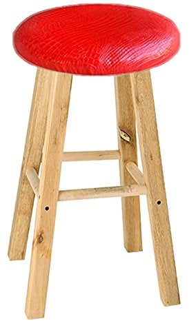 Roter Barhocker aus Holz, 60 cm hoch, runder Hocker für Esszimmer, Make-up, Wohnzimmer, dekorativer Freizeitsitz, perfekt für Schlafzimmer und moderne Wohnkultur