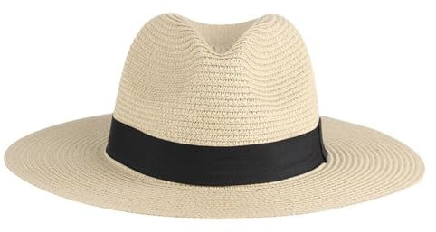 Panama Hat for Men, Straw Hat Women, Lightweight and Breathable, Wide Brim Design, Ideal for Beach, Pool, and Outdoor Activities Beige