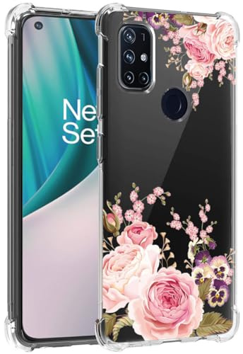 Sailundeng Handyhülle für OnePlus Nord N10 5G Case BE2029 Hülle Mädchen und Frauen, schlankes stoßfestes klar Blumenmuster aus flexiblem TPU-Schutzhülle für OnePlus Nord N10 5G Rosenblume