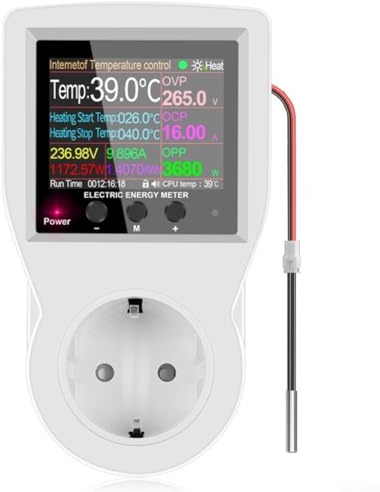 WIFI Smart Thermostat Temperaturregler mit Dualanzeige Fernsteuerung und Timer Moduse 16A 85-265VAC Kunststoff Weiß Messbereich von -20 bis 120 Grad geeignet für Hausautomatisierung(Waterproof probe)