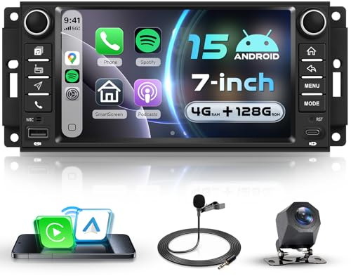 VECHTEL 4G+128G Autoradio Android 15 per Jeep Wrangler Grand Cherokee Compass Patriot/Dodge Caliber Nitro/Chrysler Sebring, 7'' Schermo co Carplay Android Auto GPS Wi-Fi Tipo-C Bluetooth FM RDS Camera