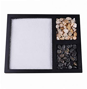 FILFEEL Meditations-Sandtisch mit Rechen und Steinen – Dekoration Zum Stressabbau (Black)