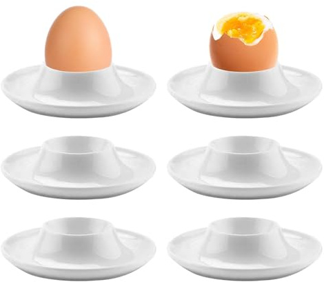 6Pcs Egg Cups, Soft Hard Boiled Egg Holders, White Egg-Cup, Plastic Eggs-Stand Plates Tray for Hard Soft Boiled-Eggs, Microwave and Dishwasher Safe