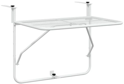 HGFDCBK Tavolino pieghevole bianco, 60 x 40 cm, in acciaio, tavolo da balcone per terrazza, veranda o ringhiera, pieghevole, salvaspazio, versatile come scaffale per bevande