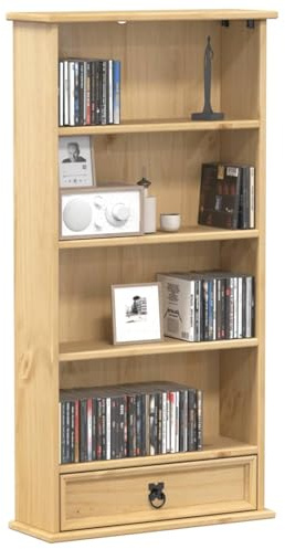 Gecheer Solid Pine Wood CD Cabinet with Metal Handle, 5-Drawer Storage Unit for CDs and DVDs, Honey Wax Finish, for Home Office or Bedroom 4002781