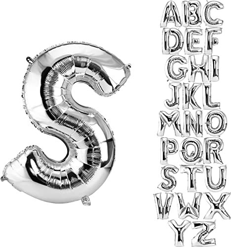 DekoRex Folienballon Silber 40cm Luftballon Geburtstag Hochzeit Deko (Buchstabe S)
