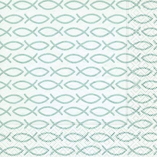 20 Servietten Fische religiös grau / Kommunion / Konfirmation 33x33cm