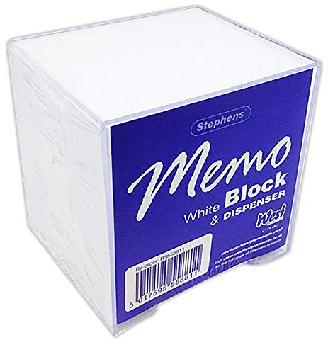 Stephens Note Paper Memo Block Dispenser White Colour, Ideal Desk Note Paper Holder For Taking Phone Message, Jotting Down Shopping Lists, Dates And Upcoming Events, For Home, Office, Business School