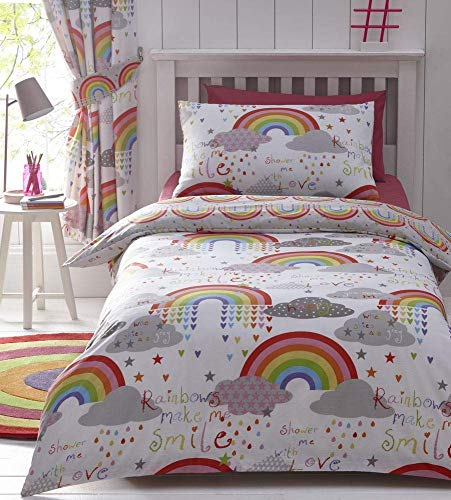 Kids Club Wende-Bettwäsche, Wolken und Regenbögen, Baumwollmischung, weiß, Einzelbett