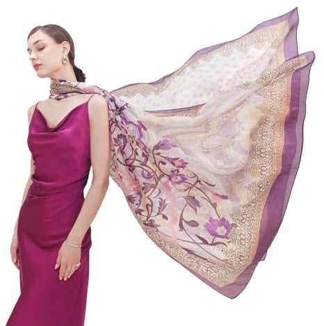 DANA XU 100 % Maulbeerseide Satin Sommer-Reiseschal, extra groß, Damen, florales Muster, Übergröße, weicher Schal für Abendkleider