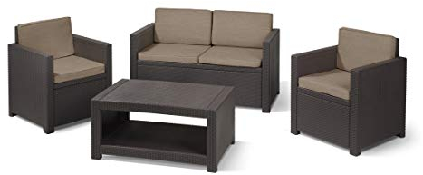 Allibert by Keter Gartenlounge Set Monaco, braun/taupe, 4tlg., inkl. Sitz- und Rückenkissen, Kunststoff, flache Rattanoptik