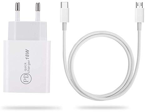 OKCS 18W PD Ladegerät + 1 Meter USB C zu Micro USB Ladekabel und 18W [Fast Charge] - [PD Charger] kompatibel mit Galaxy S7, S7edge, S6, LG G4, P8 Max, Xperia Z5 etc.