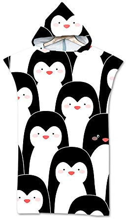 FANSU Strand Poncho Kapuze, Mikrofaser Strandtücher Badeponcho Bade Bademantel Schwimmen Surfing Sport Handtuch Badetuch Duschtücher Handtücher Für Damen Herren (75 * 110cm,Netter Pinguin)