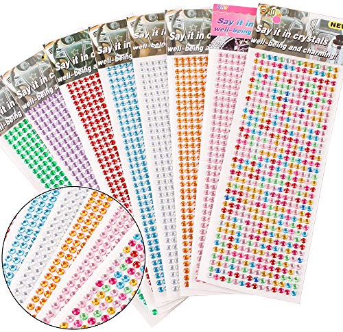 4032 Pieces Rhinestone Stickers Self-Adhesive Jewels Diamond Sticker for DIY Crafts Decoration (8 Sheet)