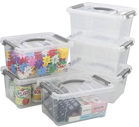 Mayish 6 L Clear Storage Box Plastic with Lids and Handles, 6 Packs