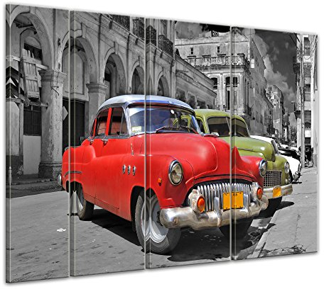 Bilderdepot24 Bild auf Leinwand | Oldtimer Kuba in 180x120 cm mehrteilig als Wandbild XXL | Wand-deko Dekoration Wohnung modern Bilder | 202992B