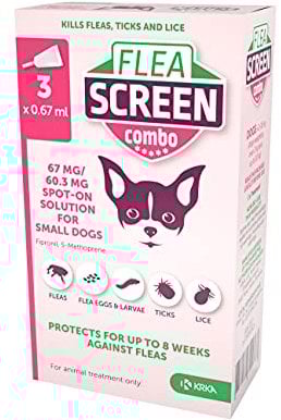 FLEA SCREEN Combo Small Dogs, 3 Pipettes - Spot-On Flea Treatment for Small Dogs & Puppies Over 8 Weeks Old (2-10kg) - Kills Fleas, Flea Eggs, Ticks - Provides Up to 8 Weeks Protection