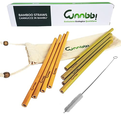 Cannucce in Bambù Riutilizzabili Cannucce da Drink in Bamboo 8 Pezzi (22 cm) Senza BPA Alternativa Ecologica alle Cannucce in Plastica Cannucce Multiuso in Bambù